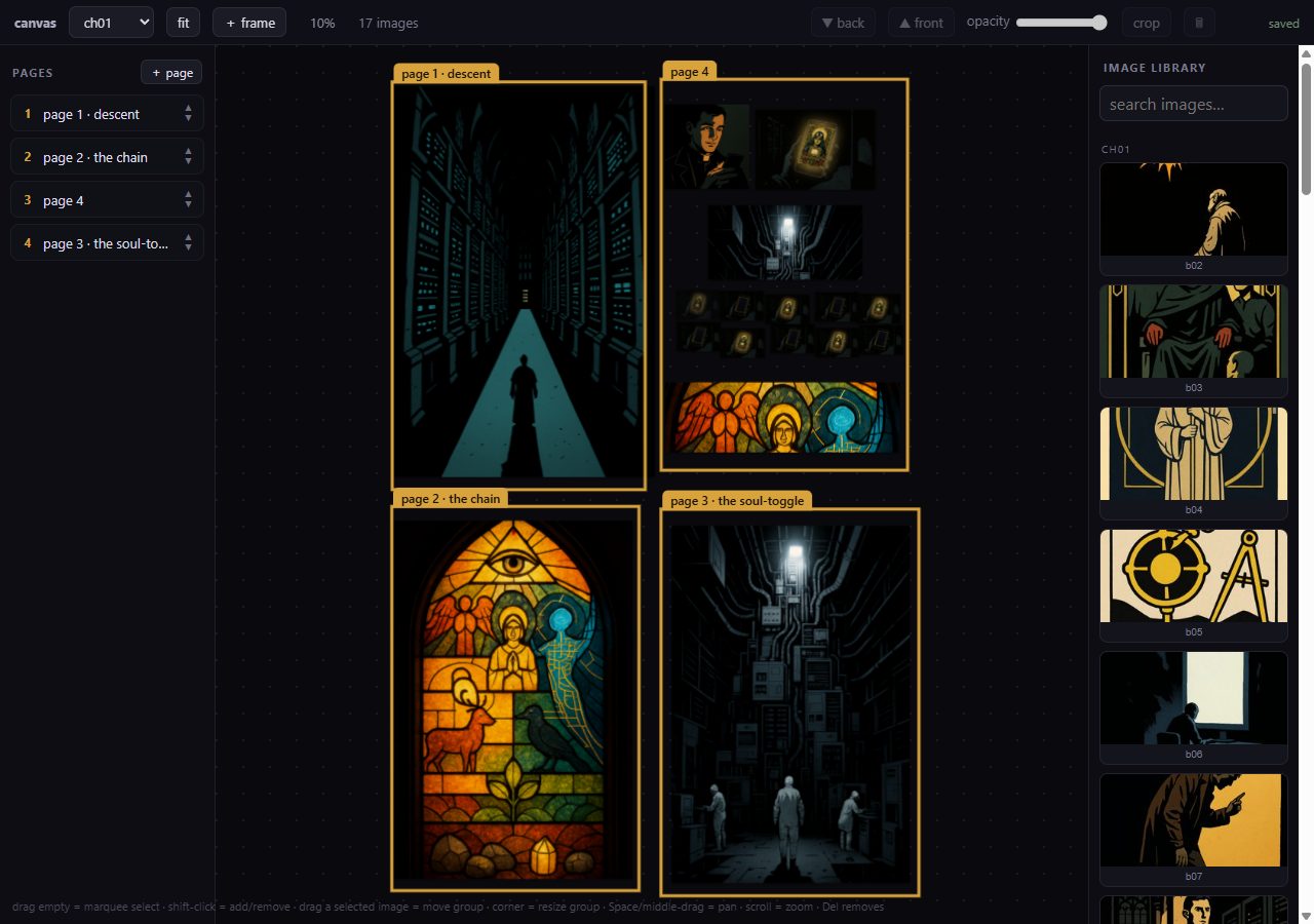 The composition canvas: a zoomable board of chapter three's candidates