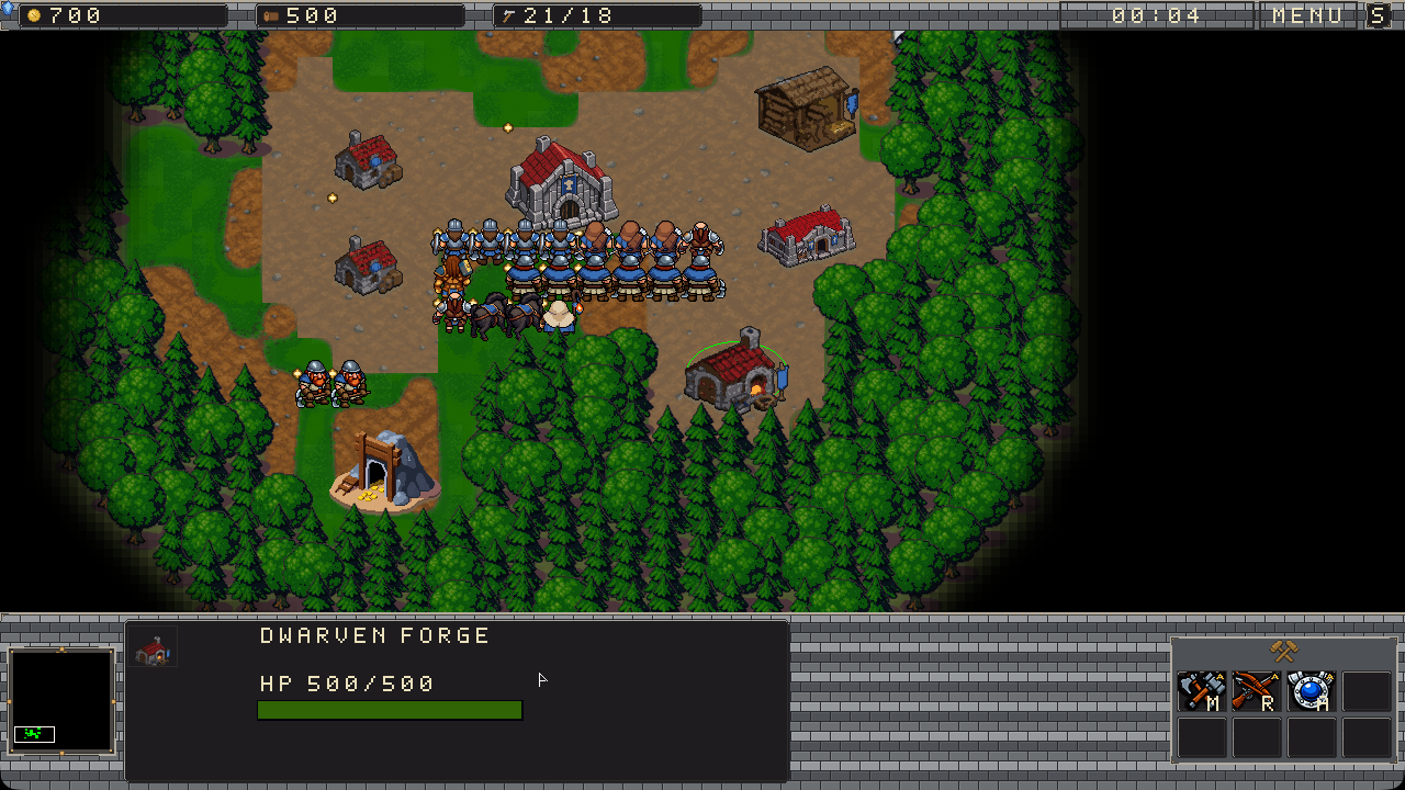 The Forge selected in the tenth mission, which offers the melee, ranged and armour lines. The three new research buttons sit in the command card at the bottom right.