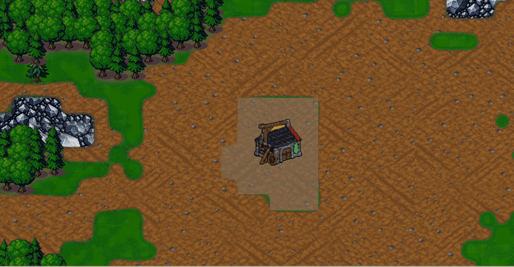 The Casting Hall alone in its bowl of dirt and slag. It belongs to nobody yet: walk a soldier up to it and it becomes yours, and it can train siege engines.