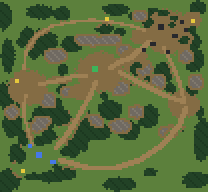 The first redraw at 30%: the forest is thinned, but the rock is scattered across the open ground in evenly sized blobs.