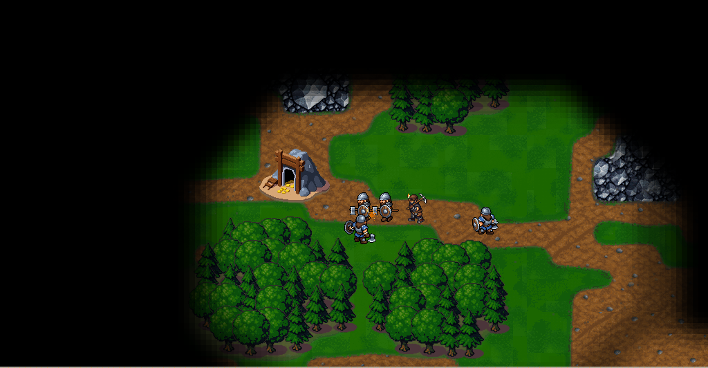 About six minutes in: the rival's pressgang marching along the North Rim road towards the workers' yard, past a small gold seam. A soldier who reaches the hands first frees them.